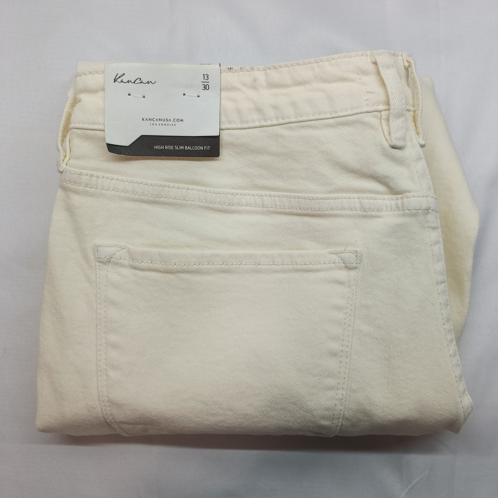 KanCan Womens 13/30 Cream High Rise Slim Balloon Fit Barrel Jeans NWT Festival